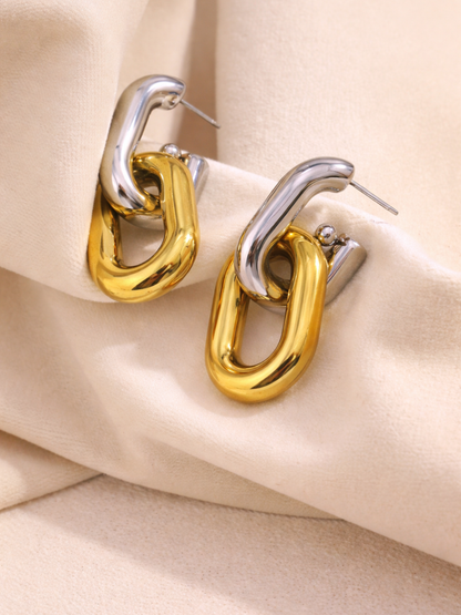 Two-Tone Tube Link Drop Earrings