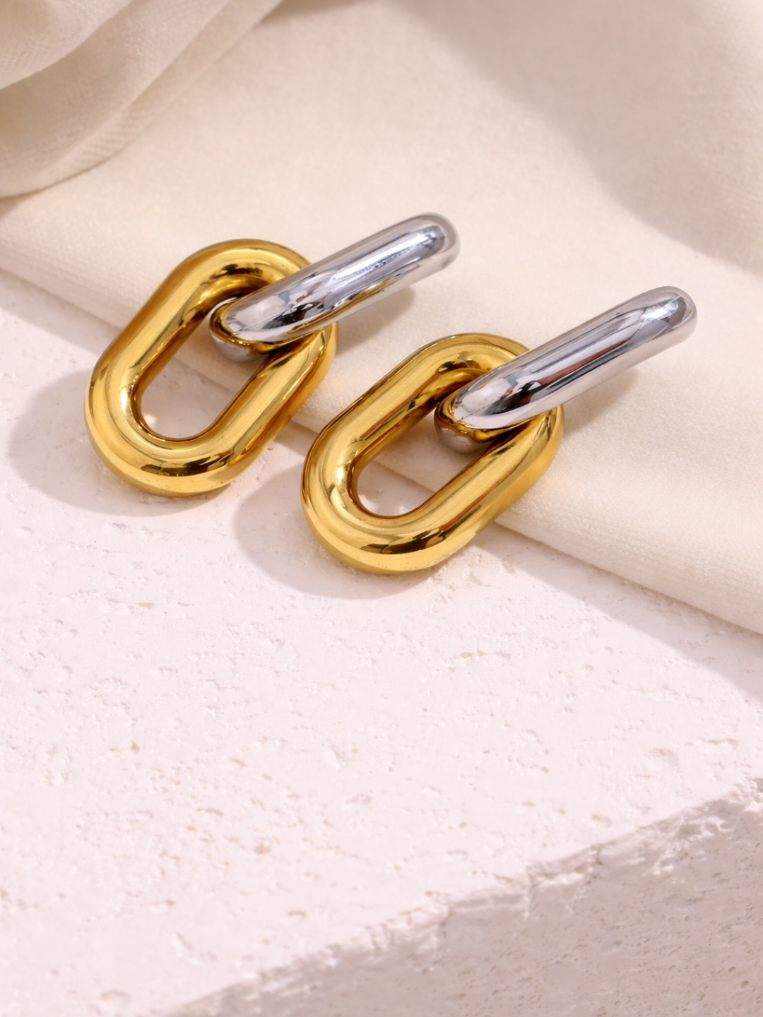Two-Tone Tube Link Drop Earrings