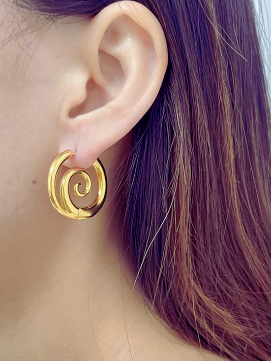 18KT Gold-Plated Sea Wave Spiral Hoop Earrings
