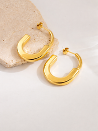 18KT Gold-Plated 'J' Shape Bar Hoop Earrings