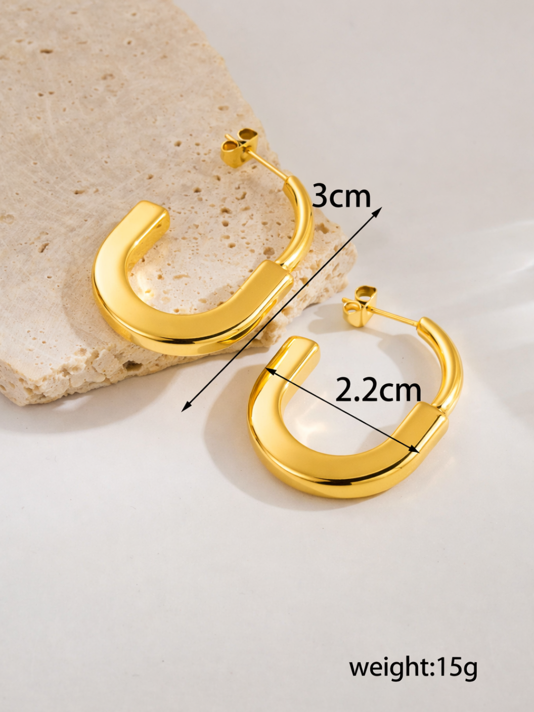 18KT Gold-Plated 'J' Shape Bar Hoop Earrings