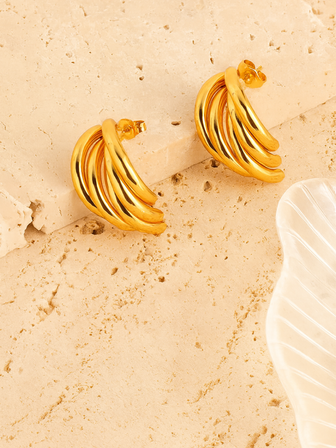 18KT Gold-Plated Half Hoop Cluster Earrings