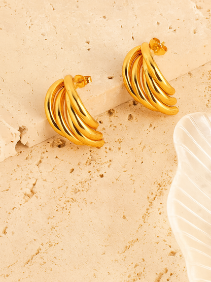 18KT Gold-Plated Half Hoop Cluster Earrings