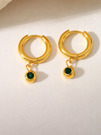 18KT Gold-Plated Round Green Zircon Drop Huggies Hoop Earrings