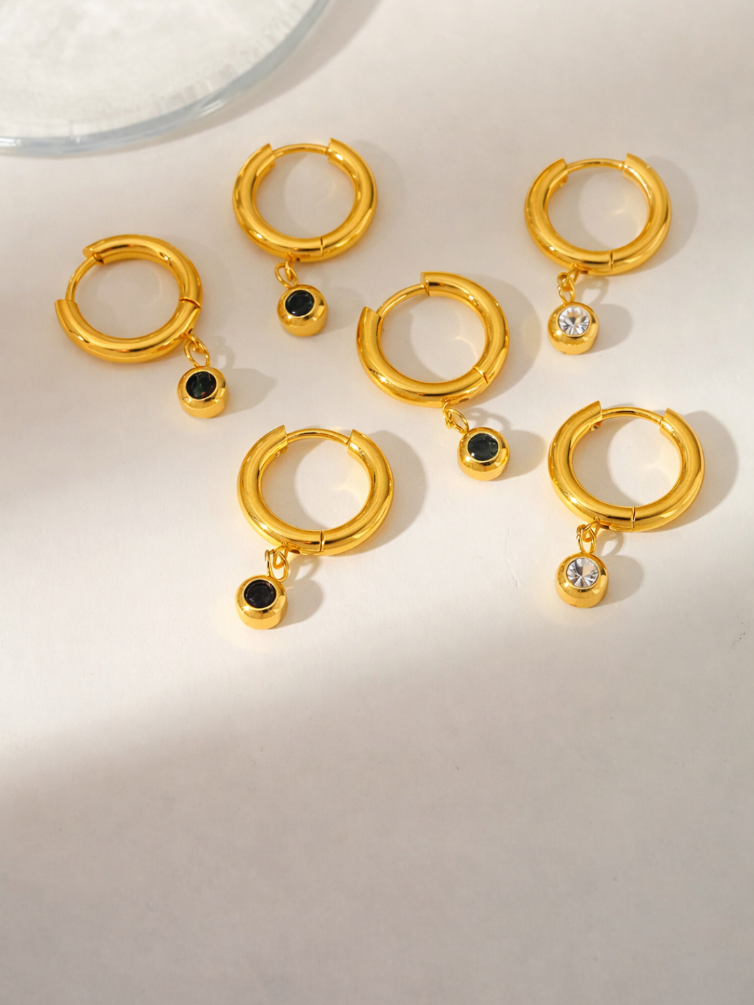 18KT Gold-Plated Round Green Zircon Drop Huggies Hoop Earrings