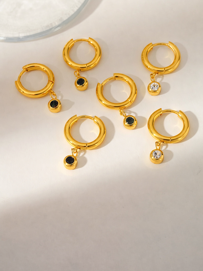18KT Gold-Plated Round Green Zircon Drop Huggies Hoop Earrings