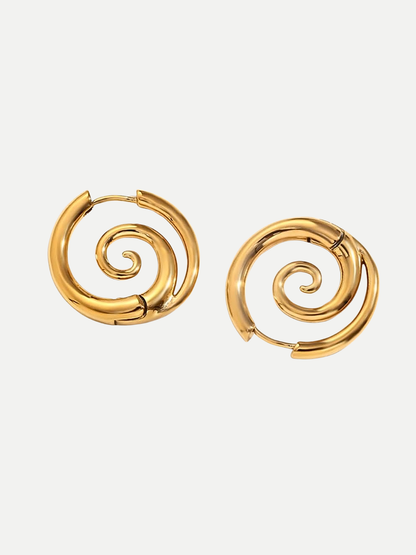 18KT Gold-Plated Sea Wave Spiral Hoop Earrings