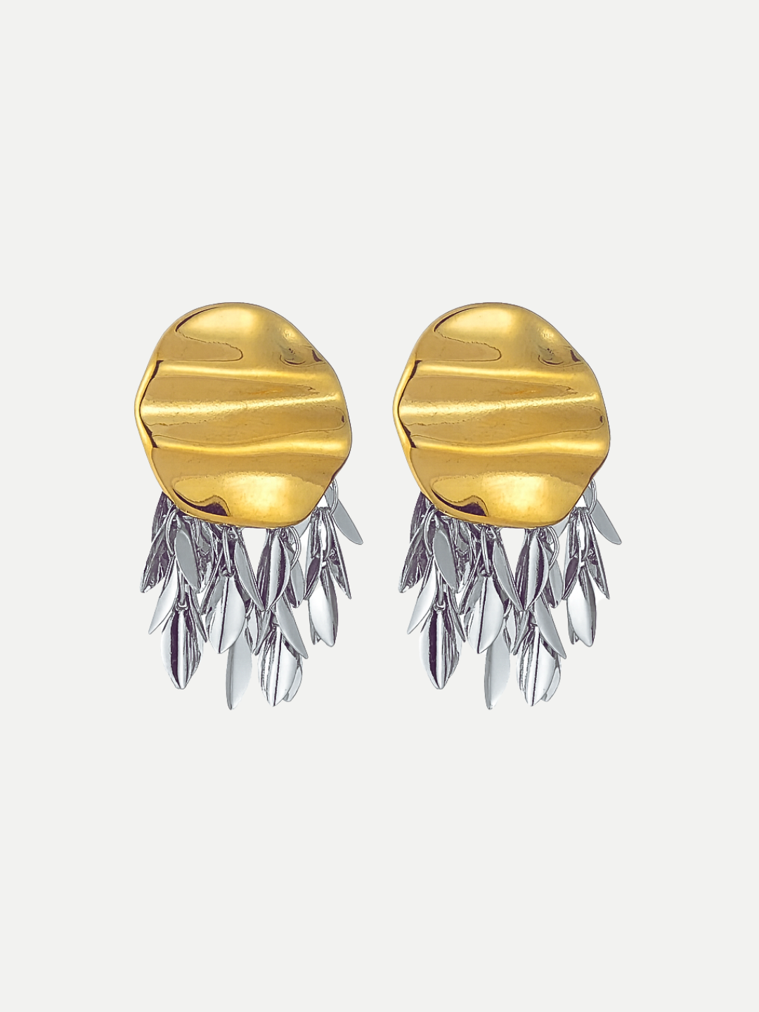 Two-Tone Wrinkled Tassel Statement Earrings