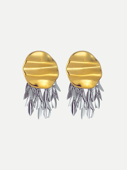 Two-Tone Wrinkled Tassel Statement Earrings