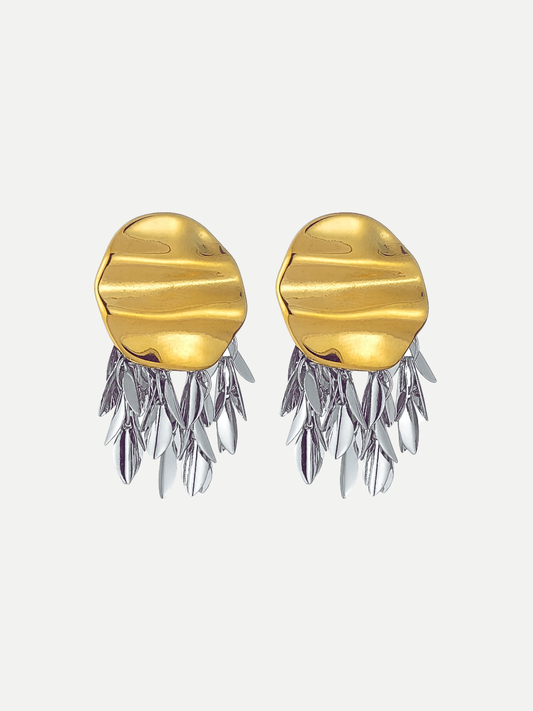Two-Tone Wrinkled Tassel Statement Earrings