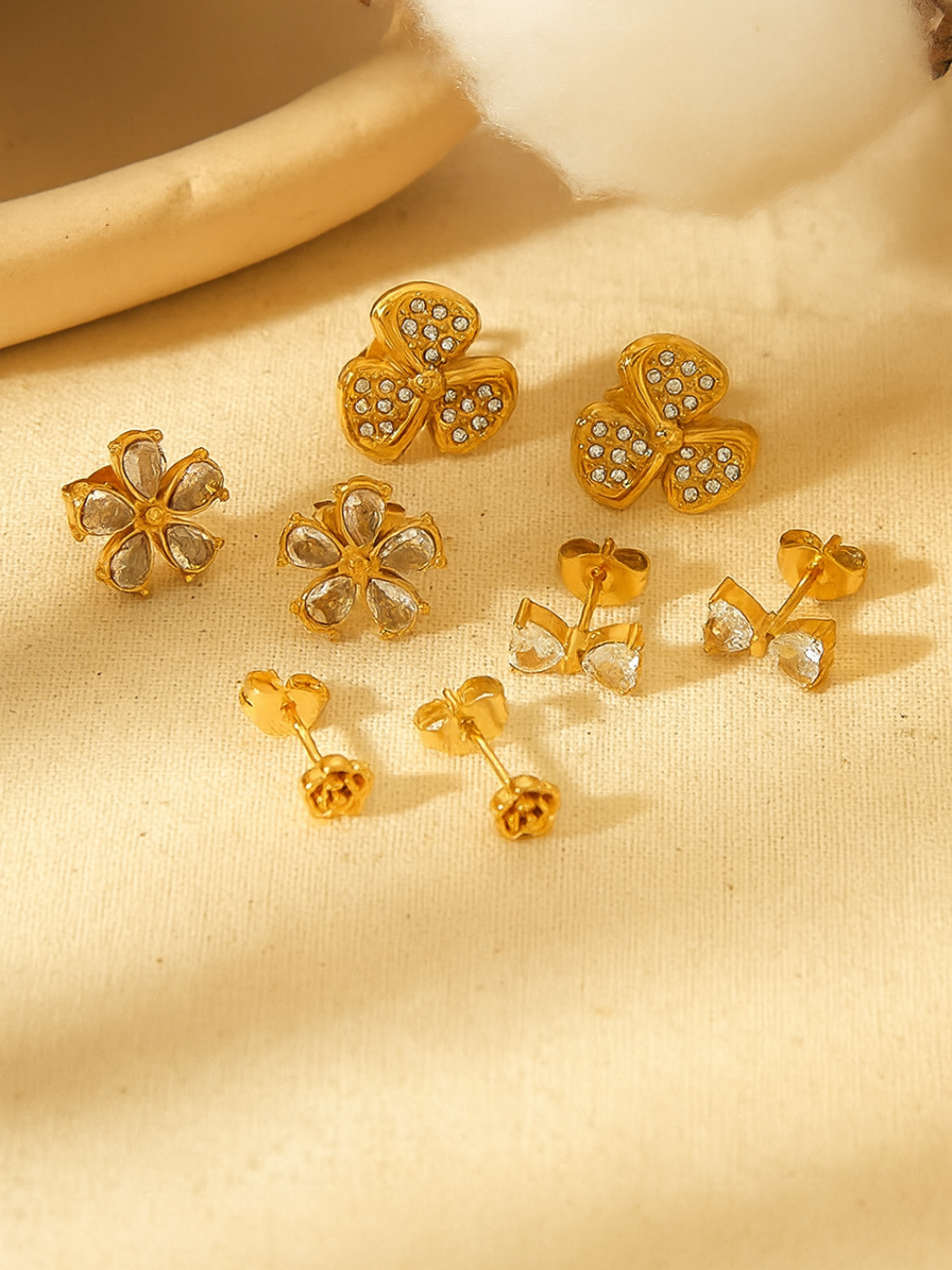 18KT Gold-Plated Pave Floral Stud Earrings