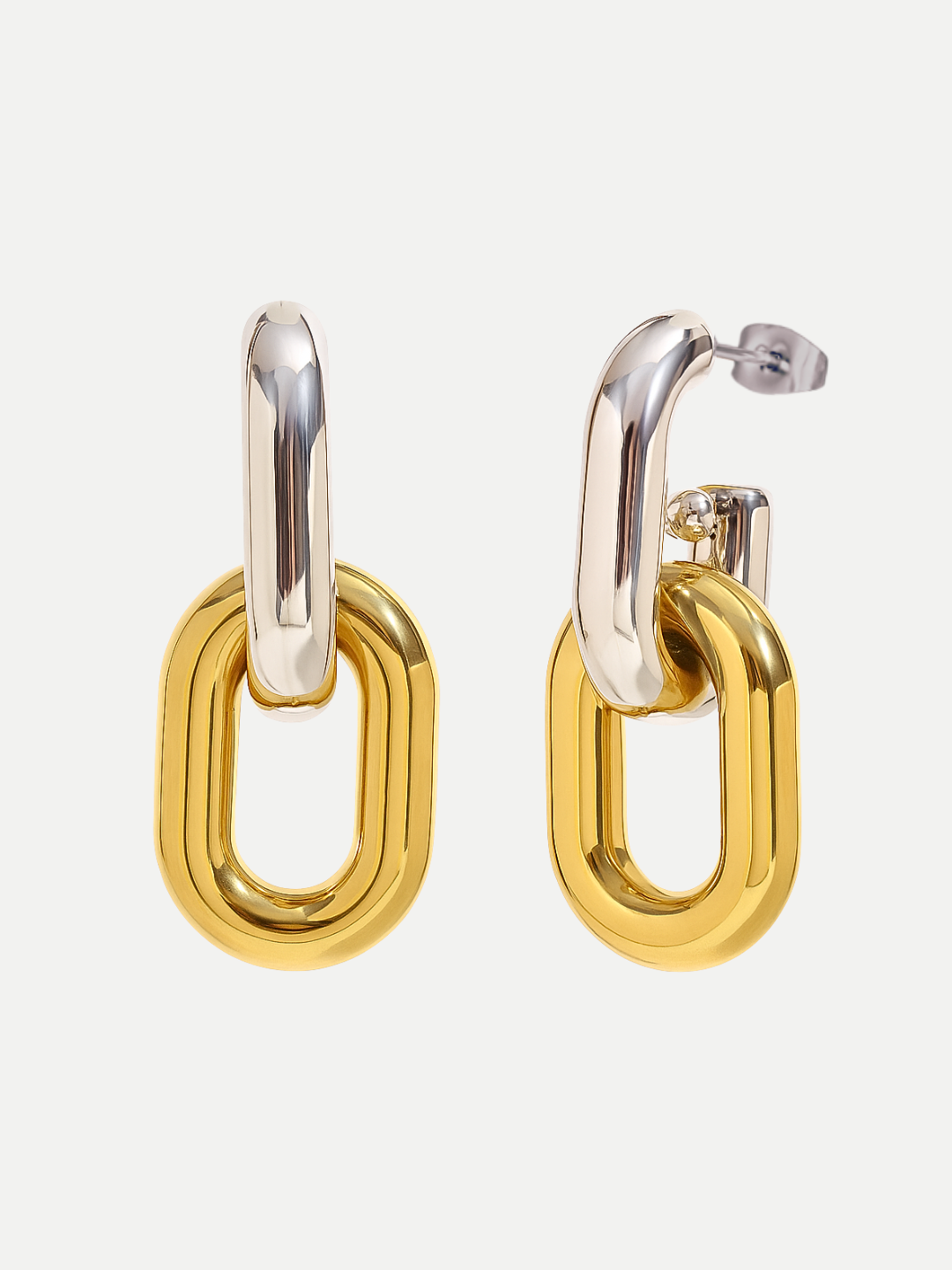 Two-Tone Tube Link Drop Earrings