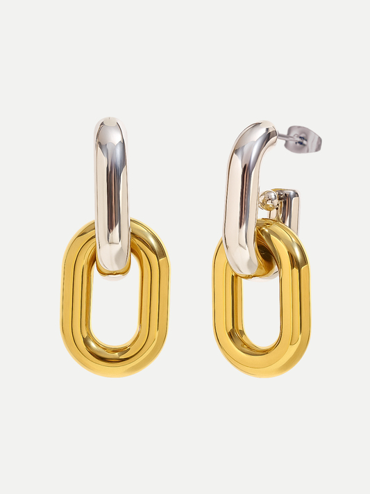 Two-Tone Tube Link Drop Earrings