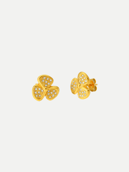 18KT Gold-Plated Pave Floral Stud Earrings