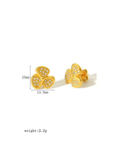 18KT Gold-Plated Pave Floral Stud Earrings
