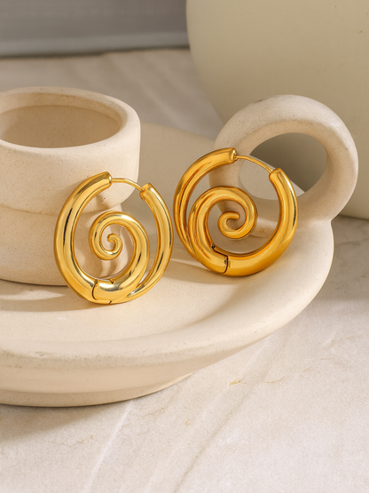 18KT Gold-Plated Sea Wave Spiral Hoop Earrings