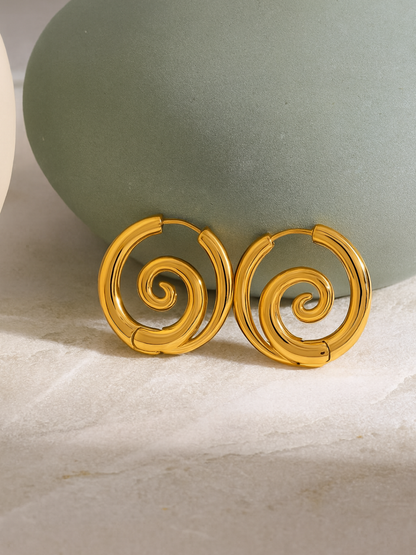18KT Gold-Plated Sea Wave Spiral Hoop Earrings