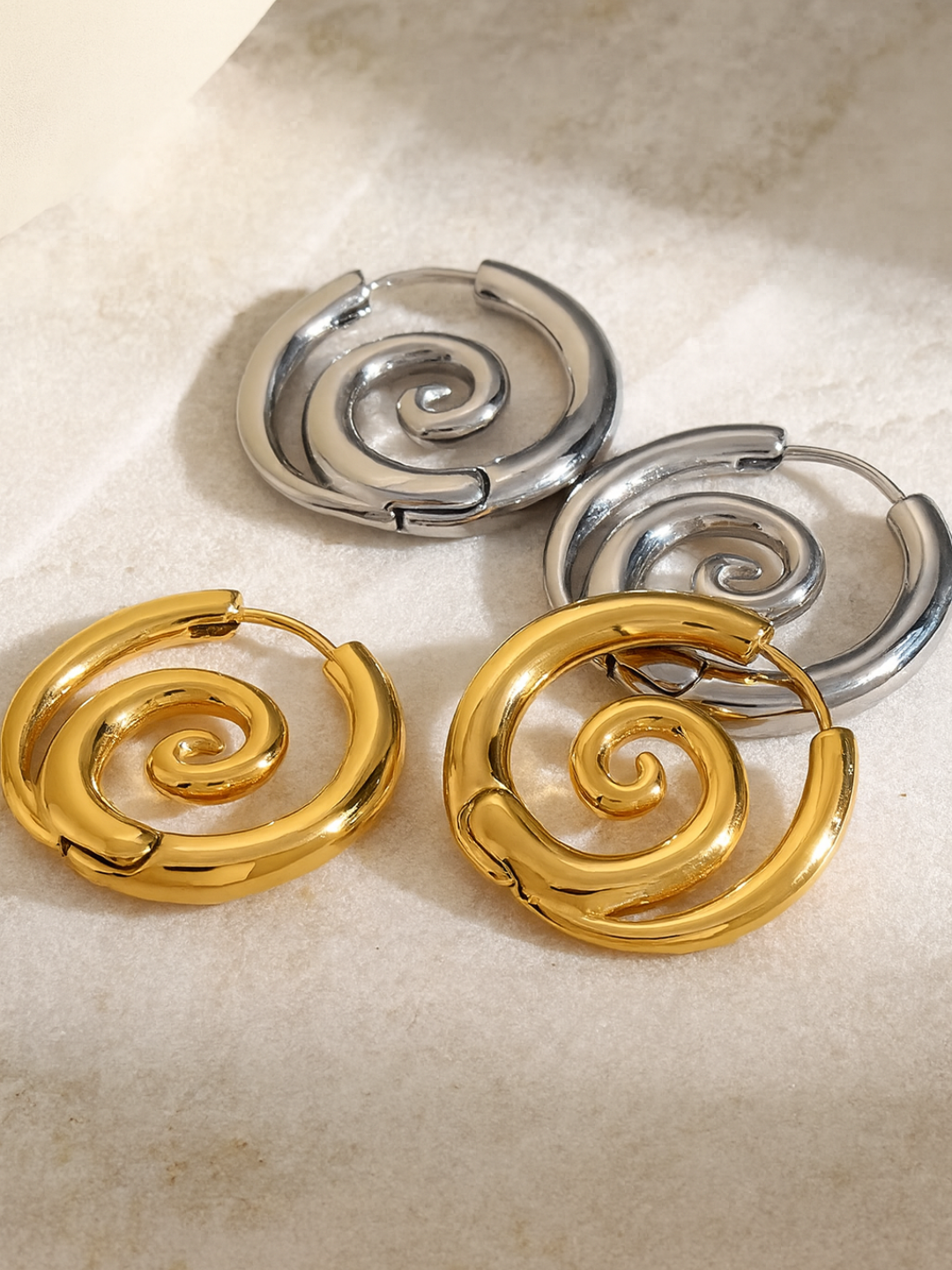 18KT Gold-Plated Sea Wave Spiral Hoop Earrings