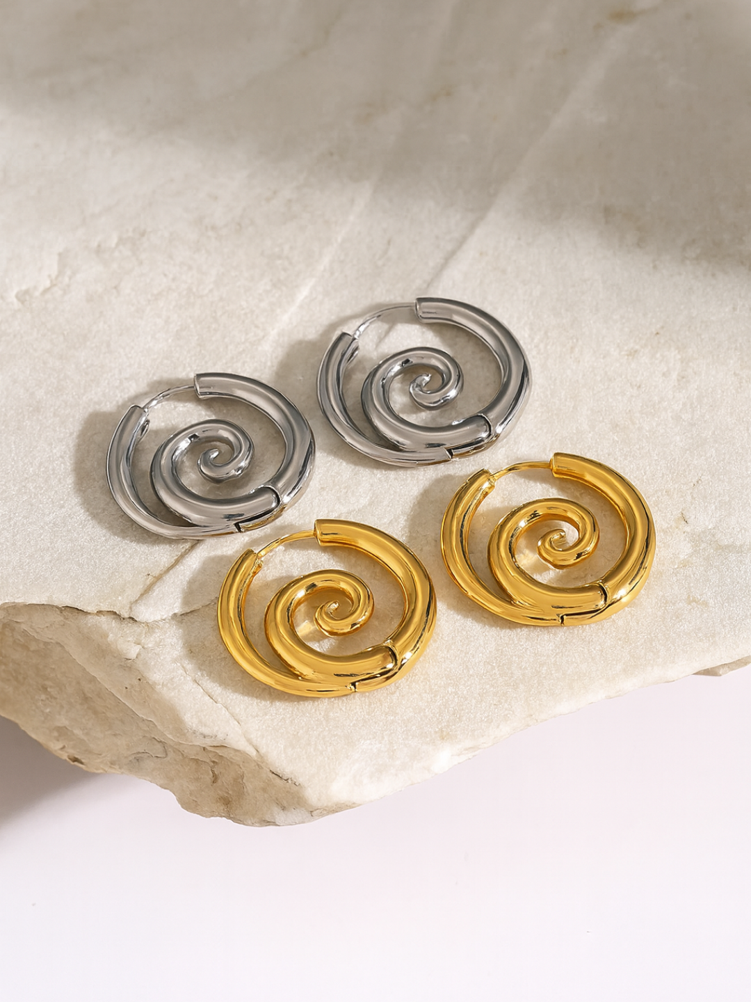 18KT Gold-Plated Sea Wave Spiral Hoop Earrings