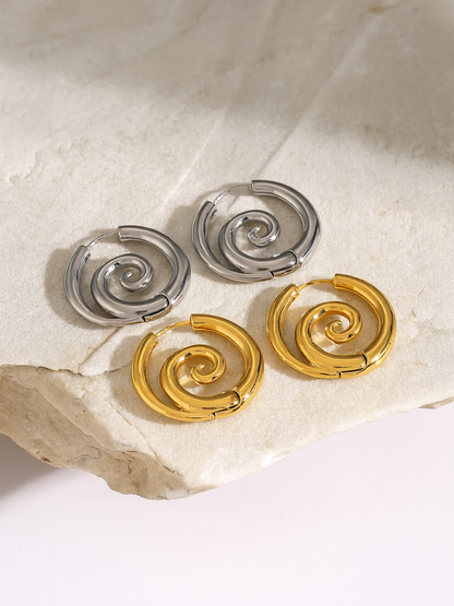 18KT Gold-Plated Sea Wave Spiral Hoop Earrings