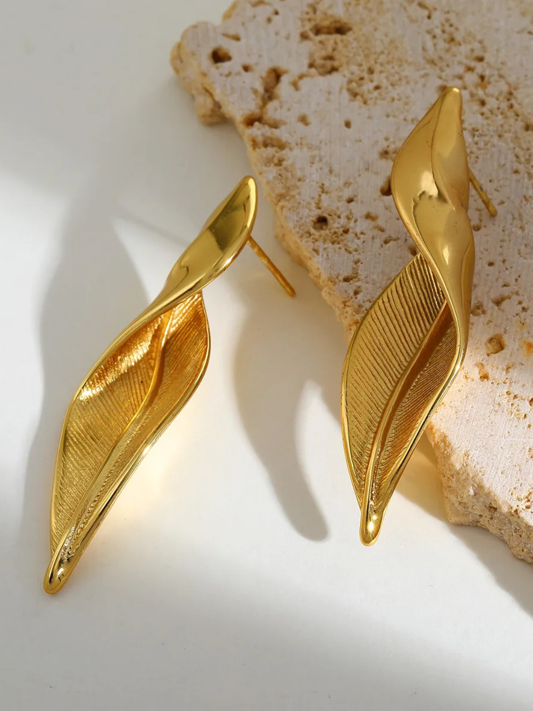 18KT Gold-Plated Twisted Leaf Drop Earrings