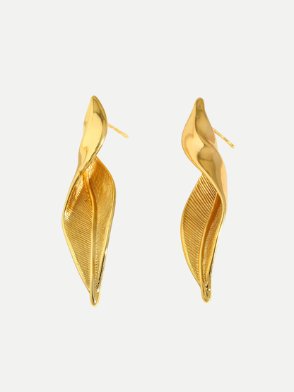 18KT Gold-Plated Twisted Leaf Drop Earrings