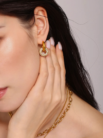 18KT Gold-Plated Pave Interlock Hoop Earrings