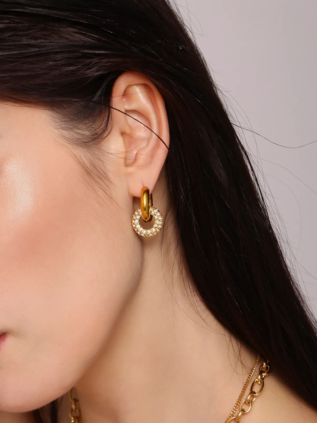 18KT Gold-Plated Pave Interlock Hoop Earrings
