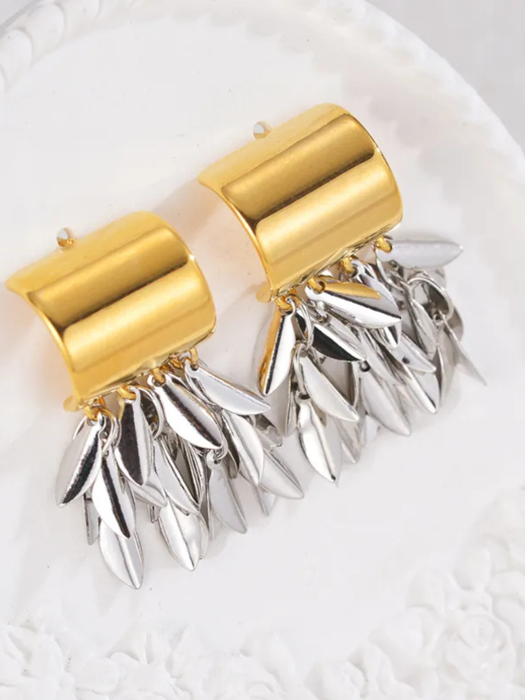 Two-Tone Tassel Statement Earrings