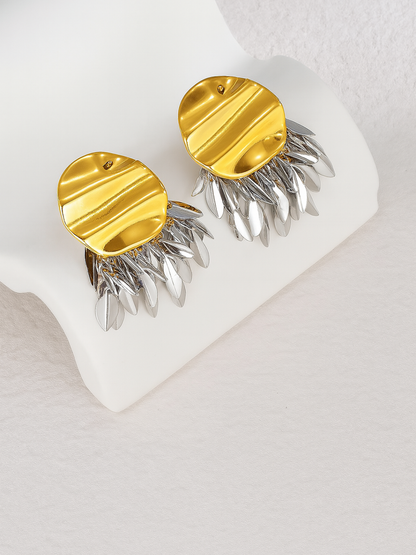 Two-Tone Wrinkled Tassel Statement Earrings