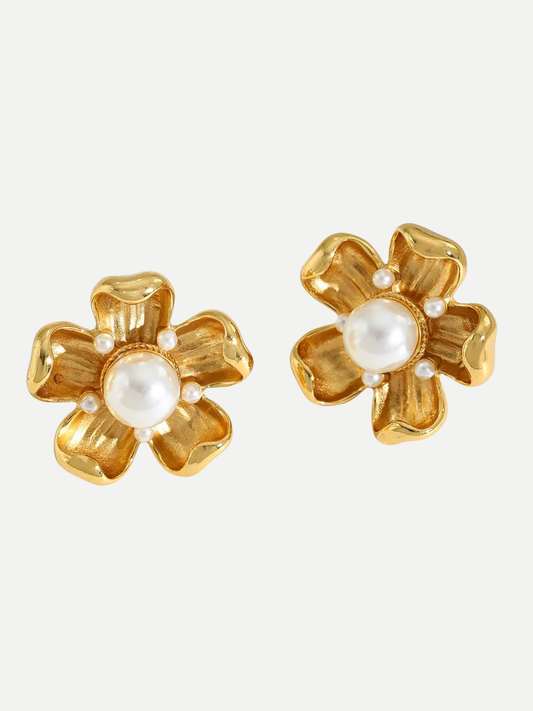 18KT Gold-Plated Floral Statement Stud Earrings