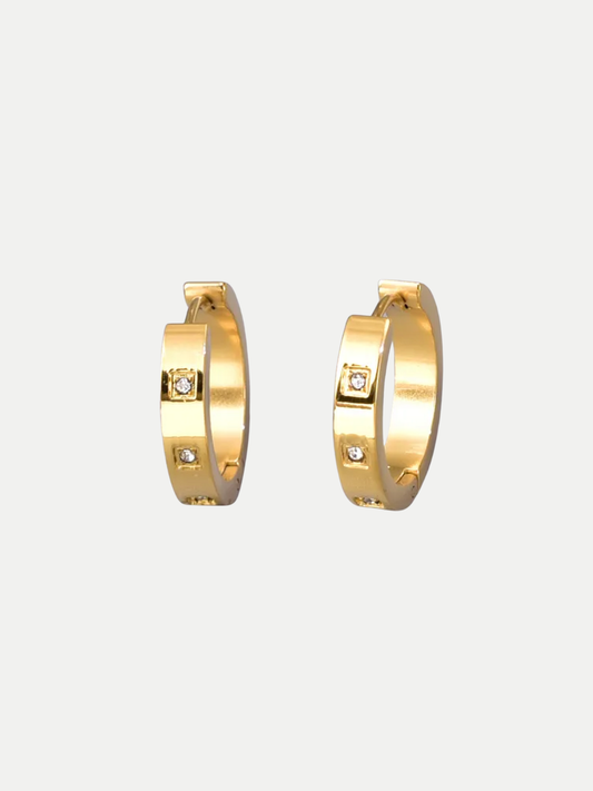 18KT Gold-Plated Square CZ Flat Hoop Earrings
