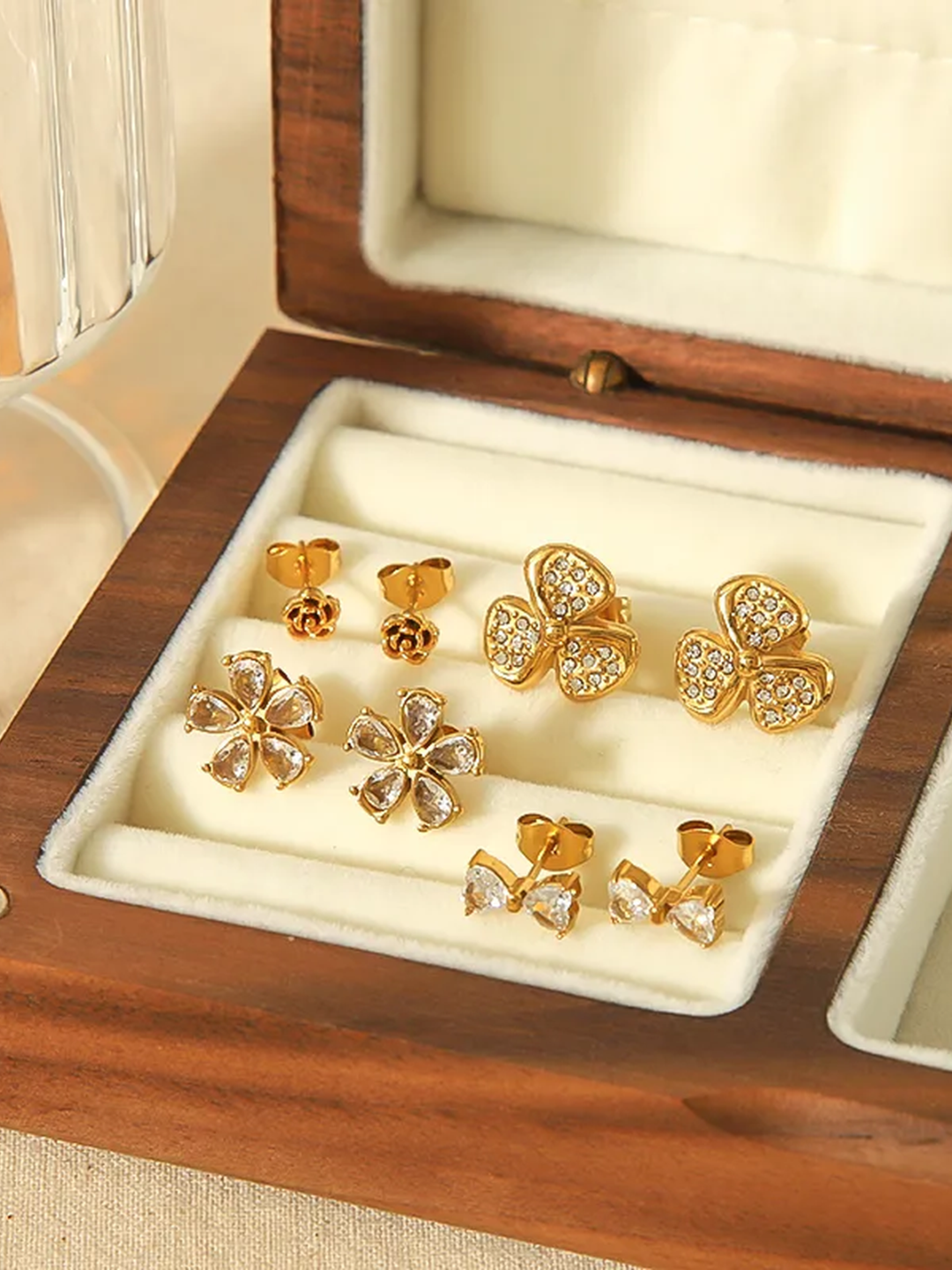 18KT Gold-Plated Pave Floral Stud Earrings