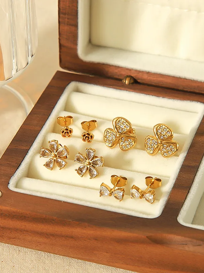 18KT Gold-Plated Pave Floral Stud Earrings