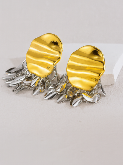 Two-Tone Wrinkled Tassel Statement Earrings