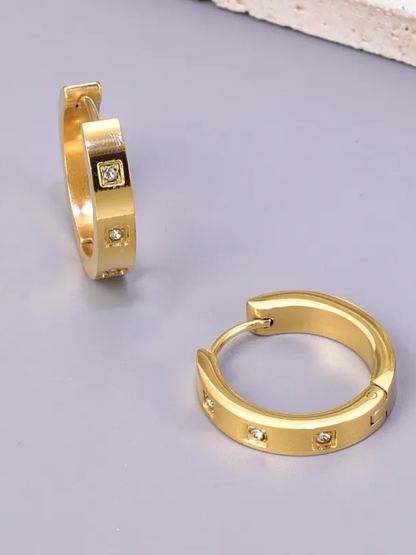 18KT Gold-Plated Square CZ Flat Hoop Earrings