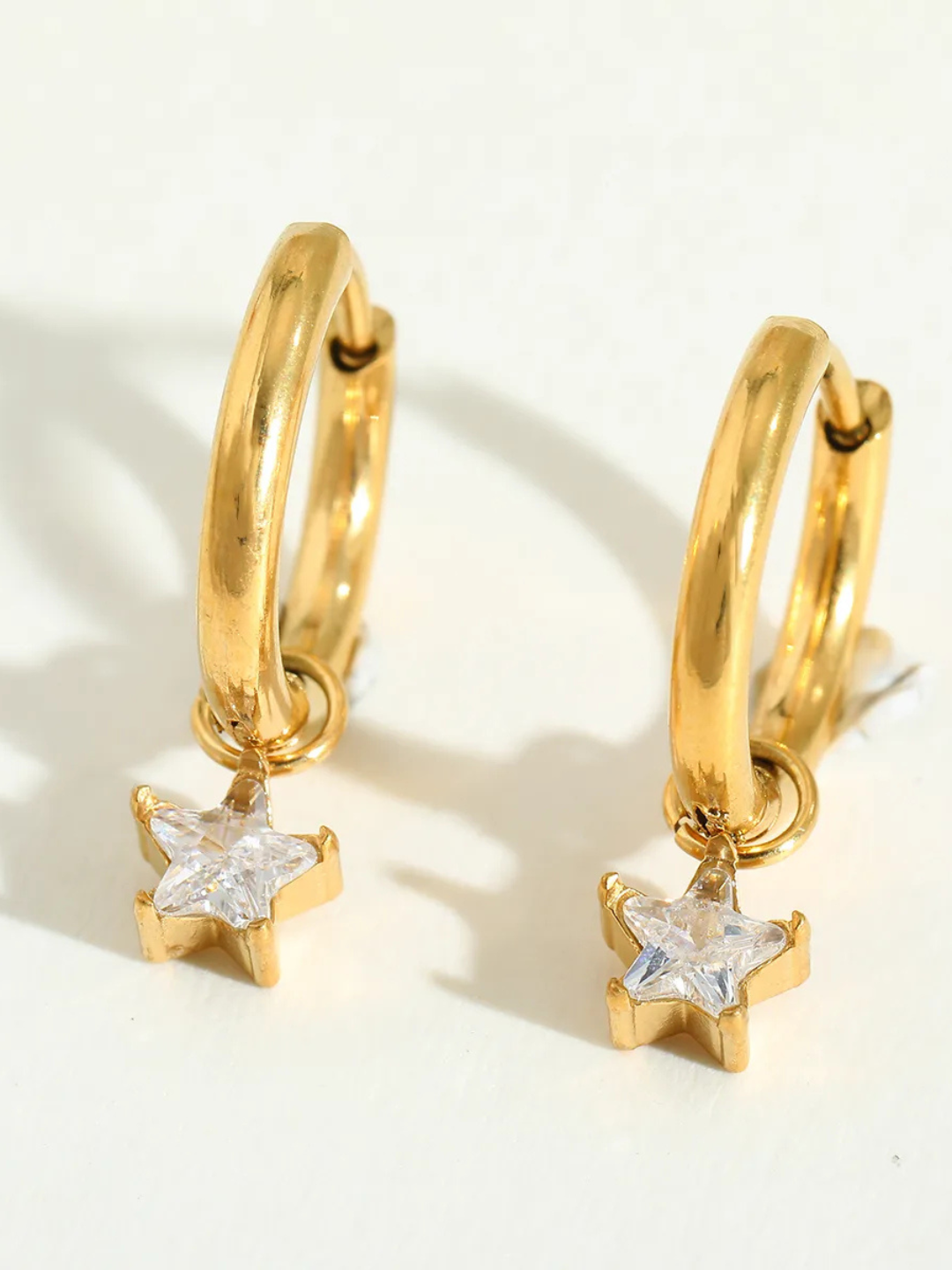 18KT Gold-Plated CZ Star Drop Huggies Hoop Earrings