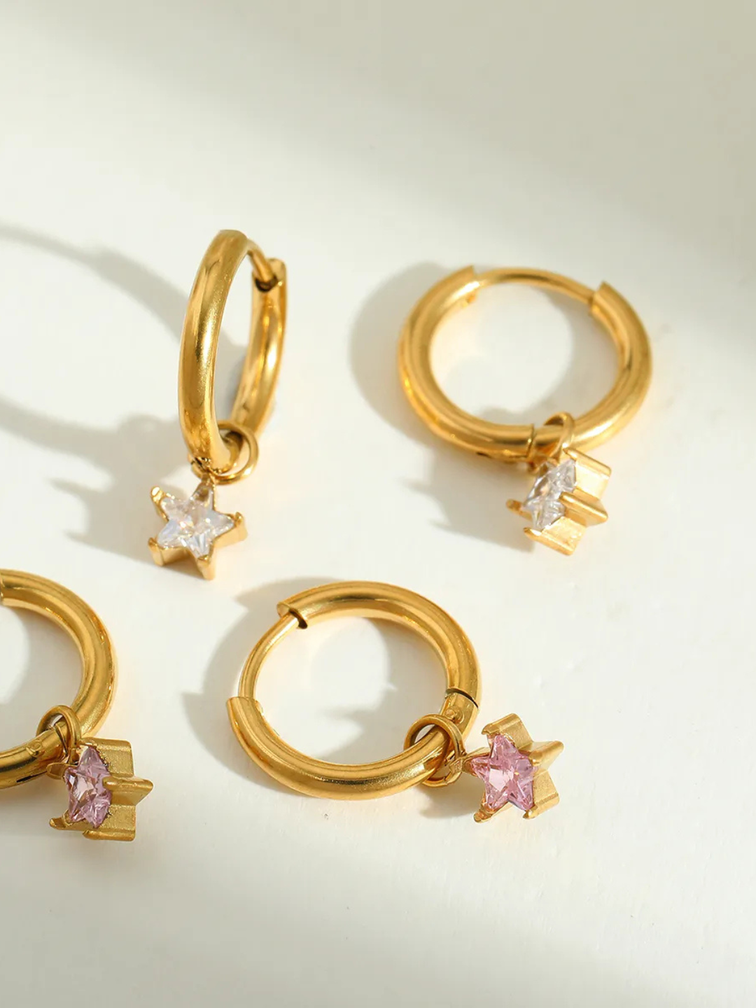 18KT Gold-Plated CZ Star Drop Huggies Hoop Earrings