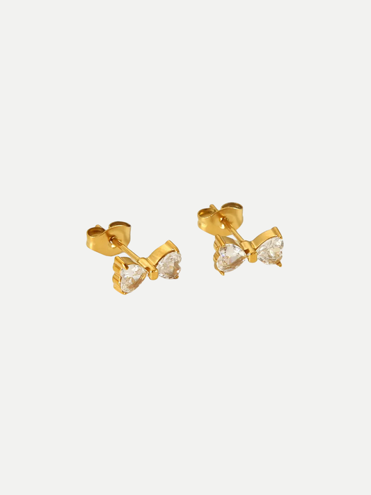 18KT Gold-Plated Zircon Heart Shape Bow Stud Earrings