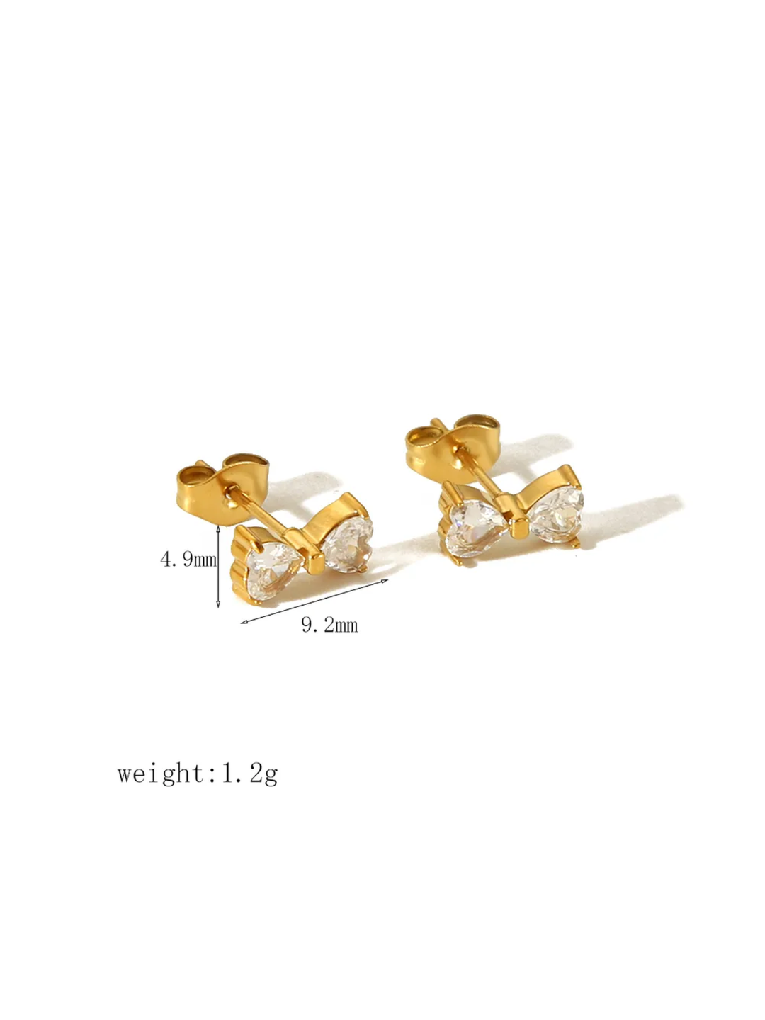 18KT Gold-Plated Zircon Heart Shape Bow Stud Earrings