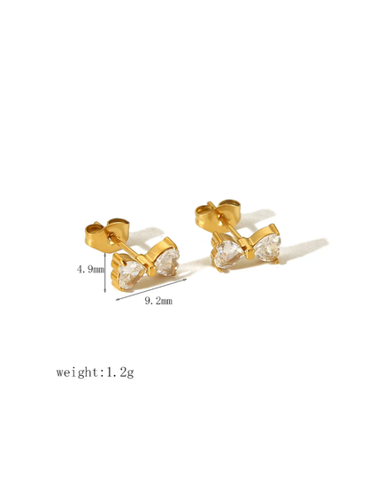 18KT Gold-Plated Zircon Heart Shape Bow Stud Earrings