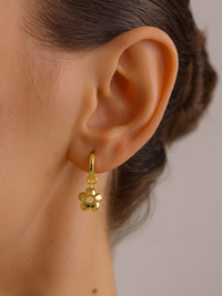18KT Gold-Plated Bubble Flower Drop Huggies Hoop Earrings