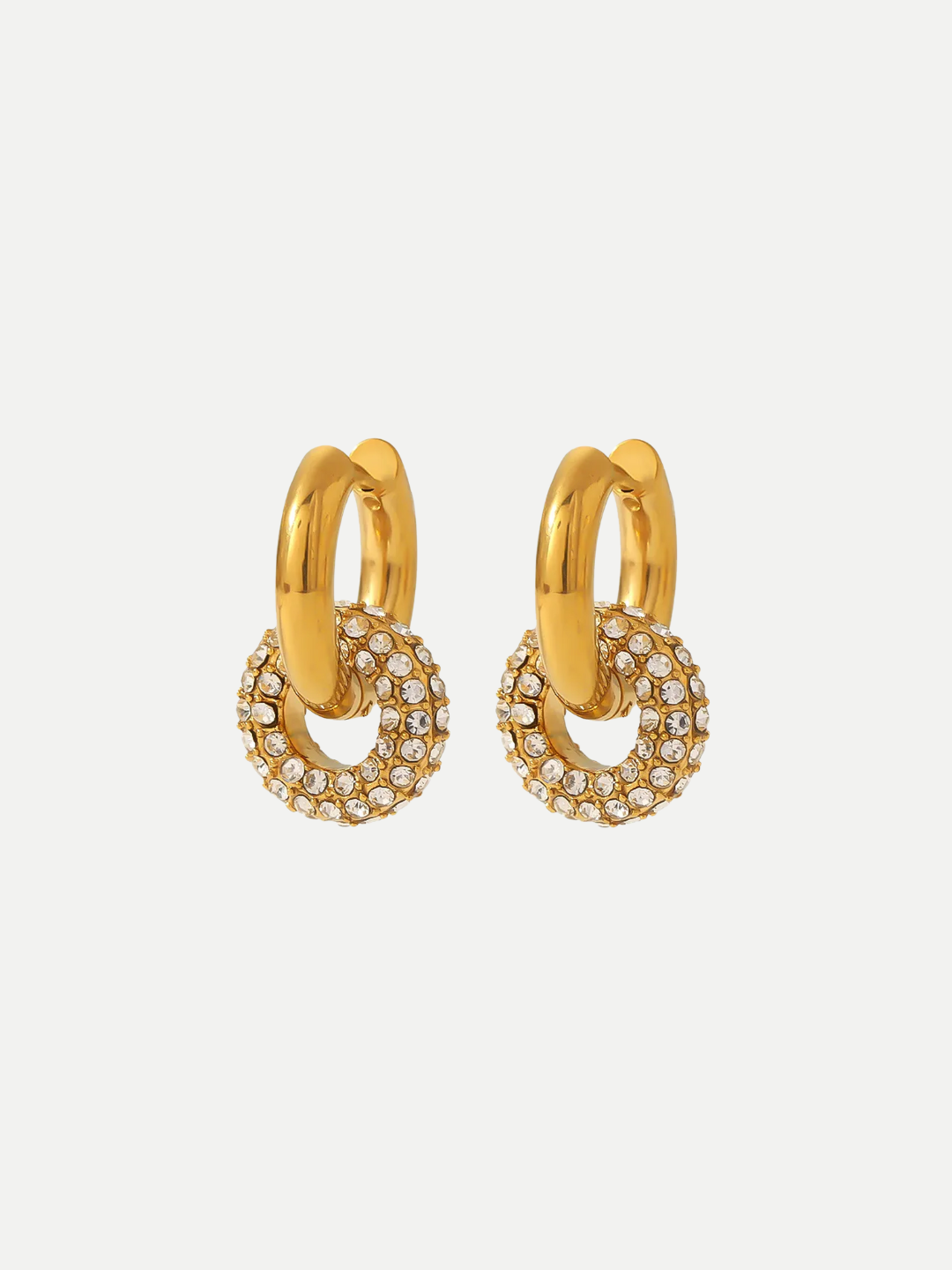 18KT Gold-Plated Pave Interlock Hoop Earrings