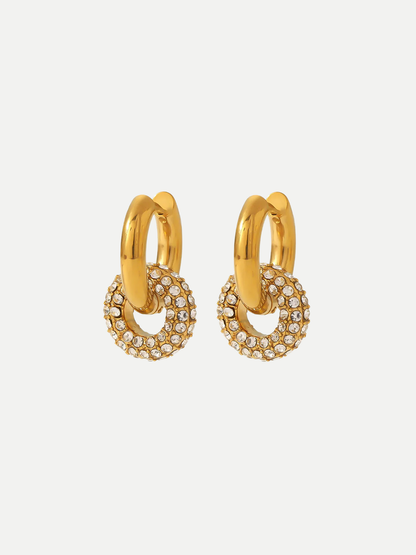 18KT Gold-Plated Pave Interlock Hoop Earrings