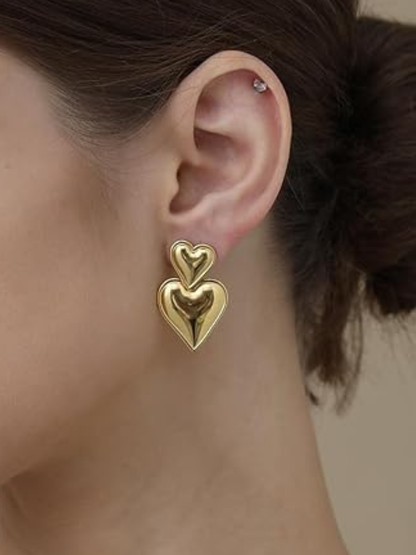 18KT Gold-Plated Double Heart Drop Earrings