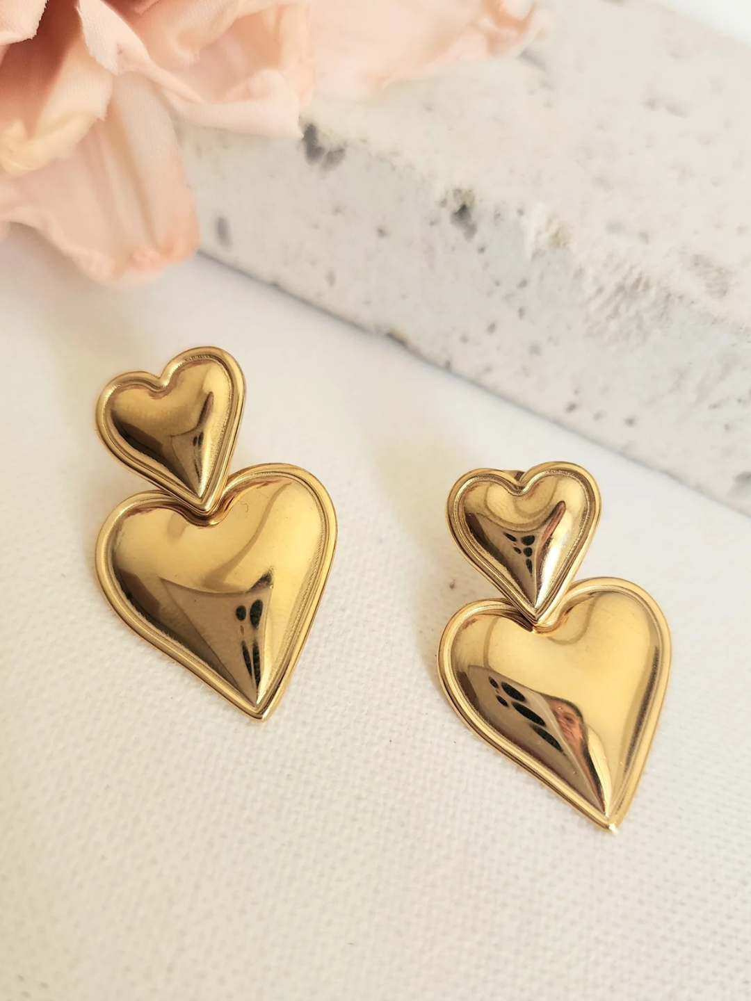 18KT Gold-Plated Double Heart Drop Earrings