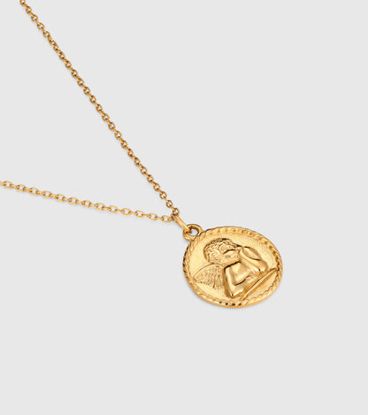 Gold Angel Medallion Pendant Necklace - OUZEL