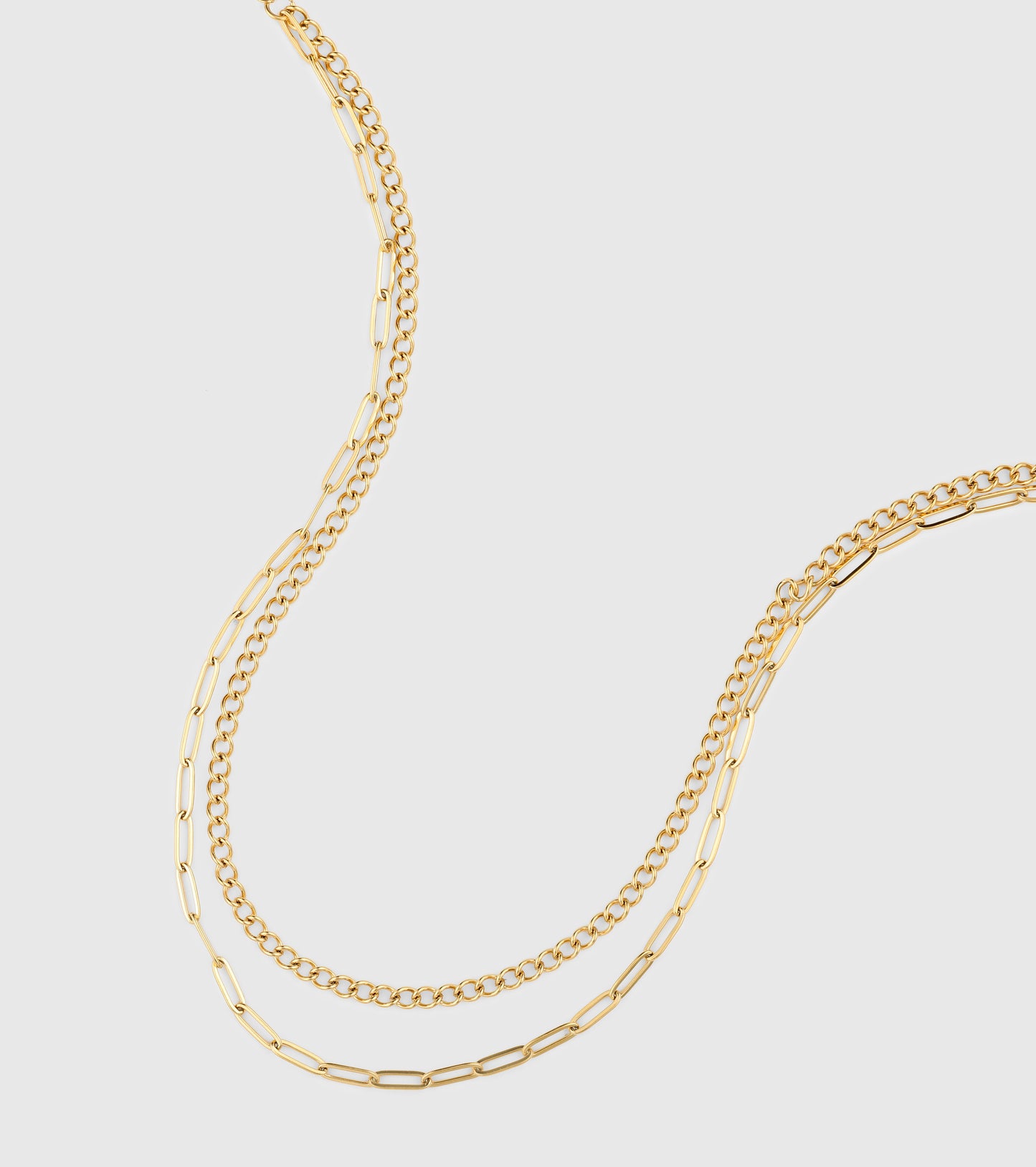 Gold Curb & Paperclip Double Layer Chain Necklace - OUZEL