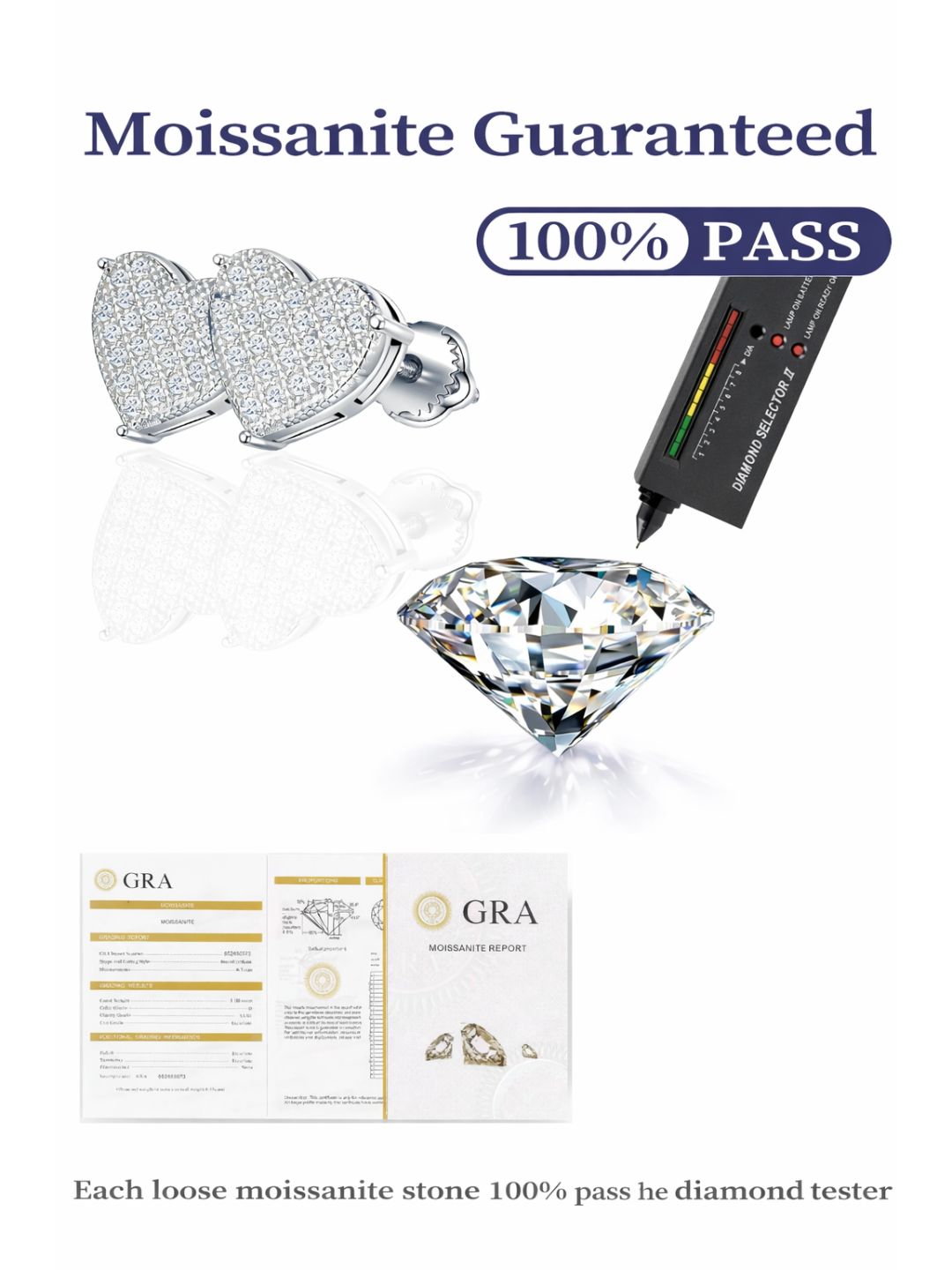 925 Sterling Silver Moissanite Heart Shape Cluster Stud Earrings