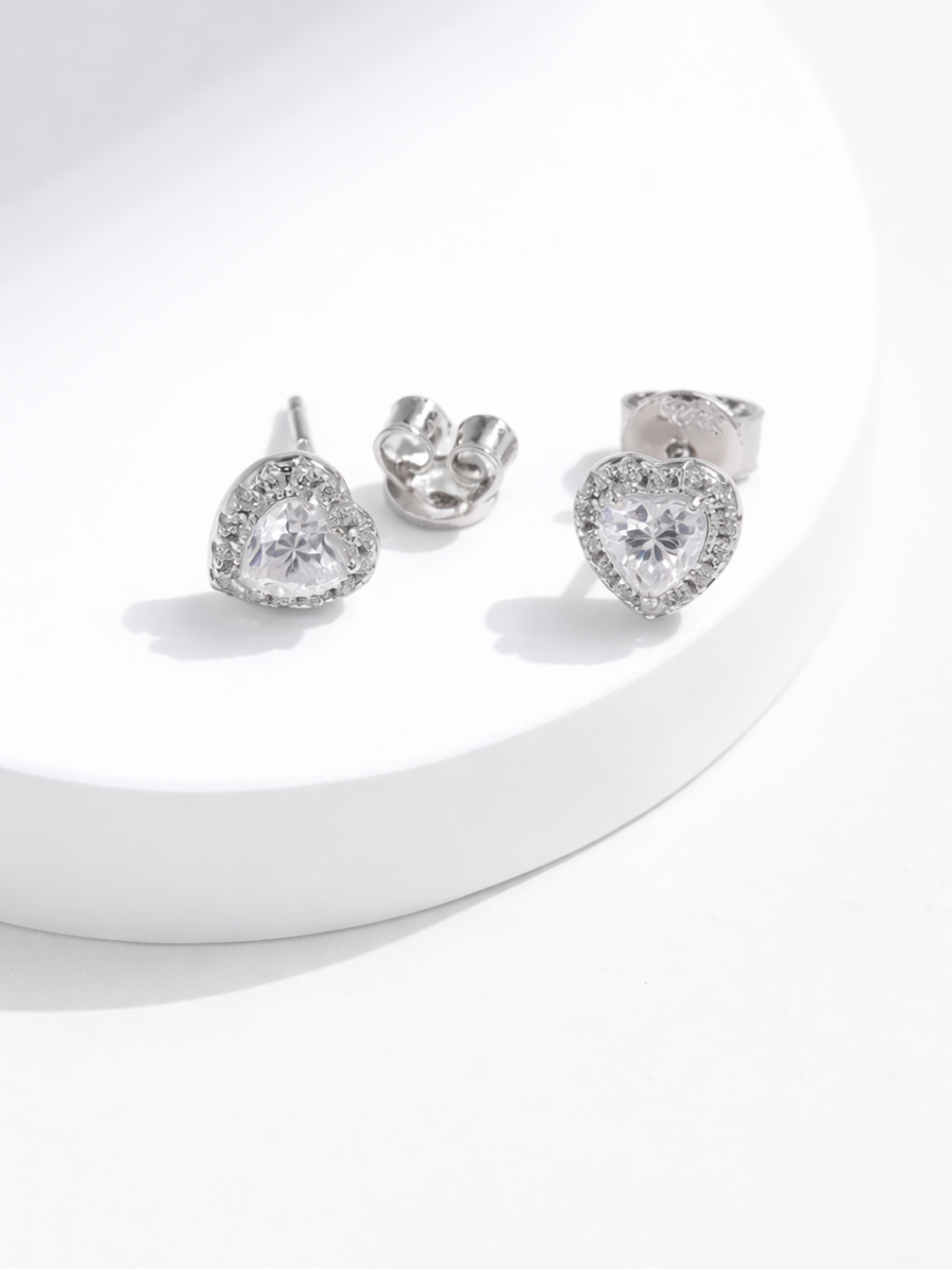 925 Sterling Silver 0.6 Karat Moissanite Heart Shape Stud Earrings